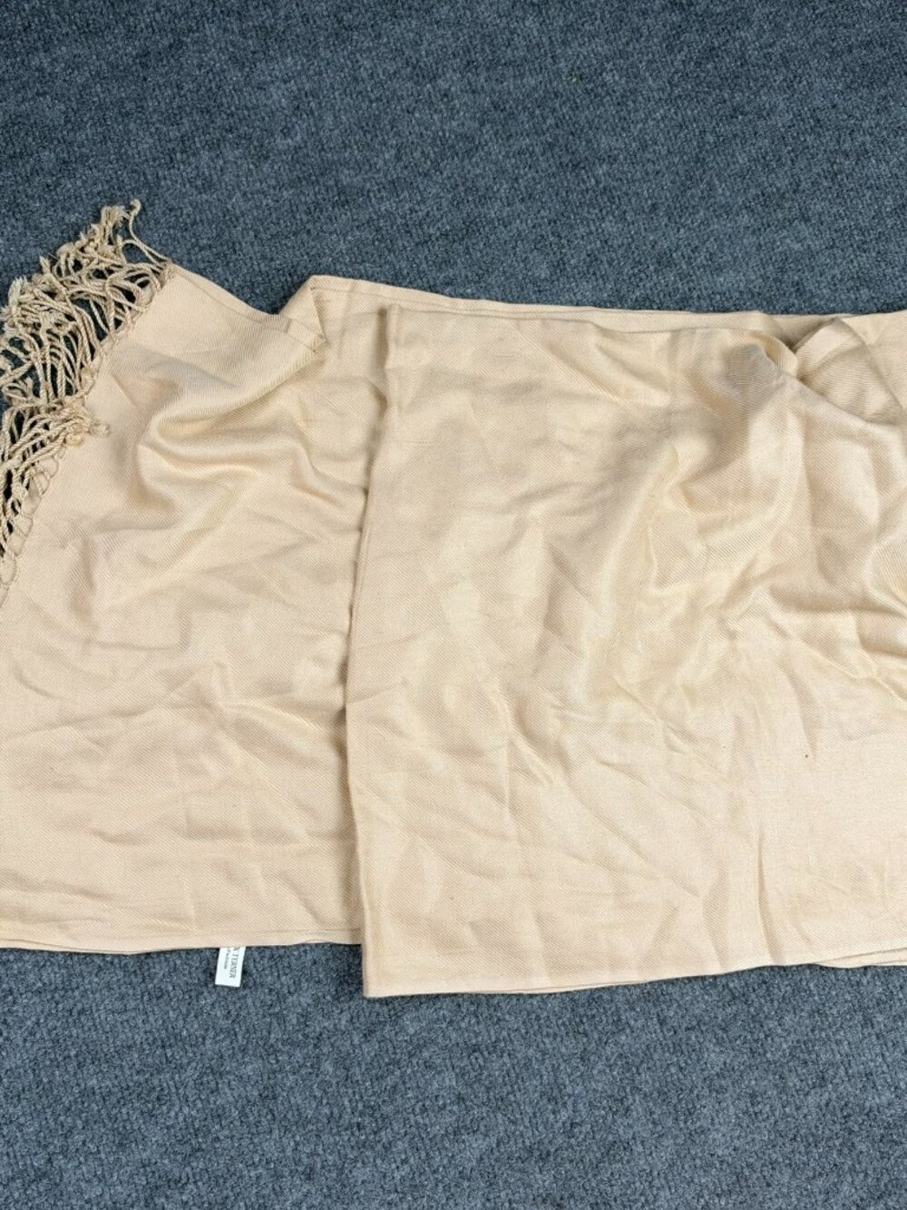 Bijoux Terner Beige Tan Fringe Pseudo Pashmina Shawl Wrap 80x32inc Minor Stain